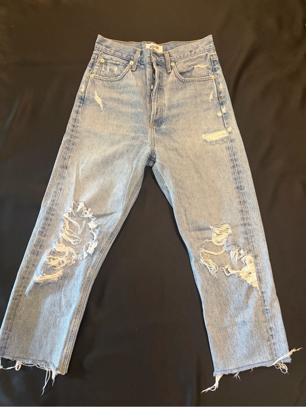 Agolde Light Blue Distressed Cropped Jeans